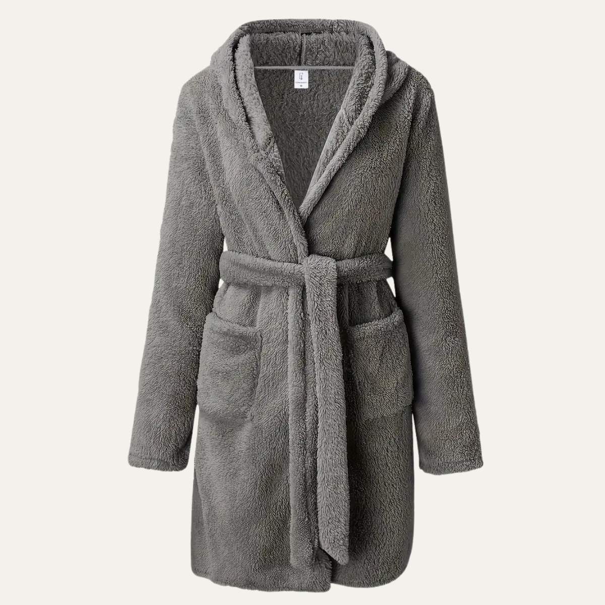 The Hungerford Men's Grey Fleece Hooded Bathrobe with Belt and Pockets — 1