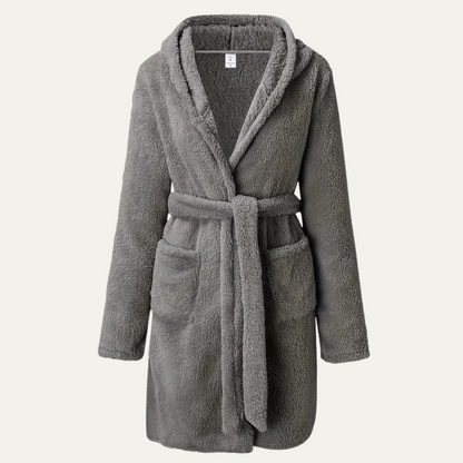 The Hungerford Men's Grey Fleece Hooded Bathrobe with Belt and Pockets — 1