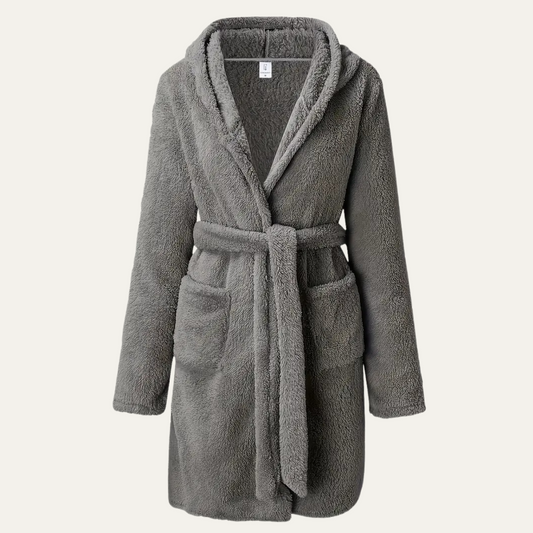 The Hungerford Men's Grey Fleece Hooded Bathrobe with Belt and Pockets — 1