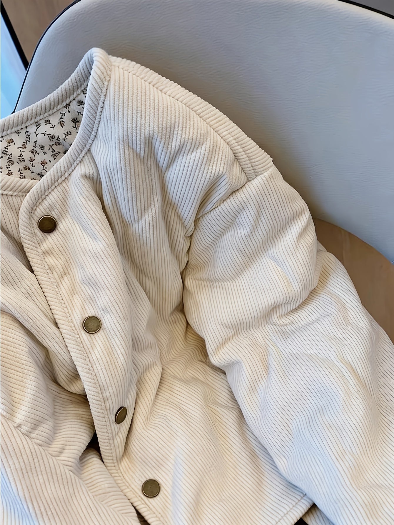 Manteau matelassé imprimé floral beige, manteau matelassé à manches longues pour automne/hiver, veste décontractée lavable en machine sans ceinture, idéal pour un usage quotidien et loisirs, manteau matelassé chaud et confortable — 3