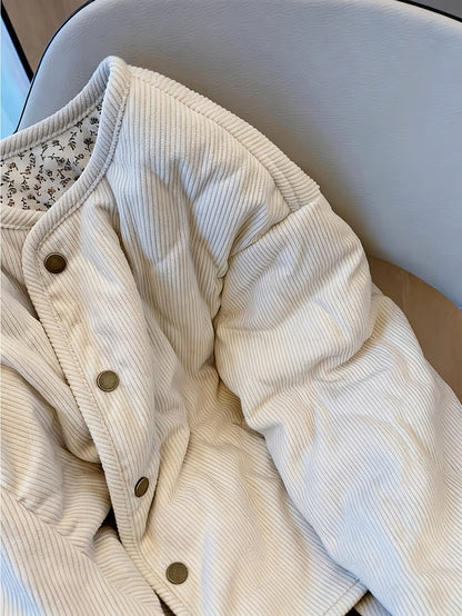 Manteau matelassé imprimé floral beige, manteau matelassé à manches longues pour automne/hiver, veste décontractée lavable en machine sans ceinture, idéal pour un usage quotidien et loisirs, manteau matelassé chaud et confortable — 3