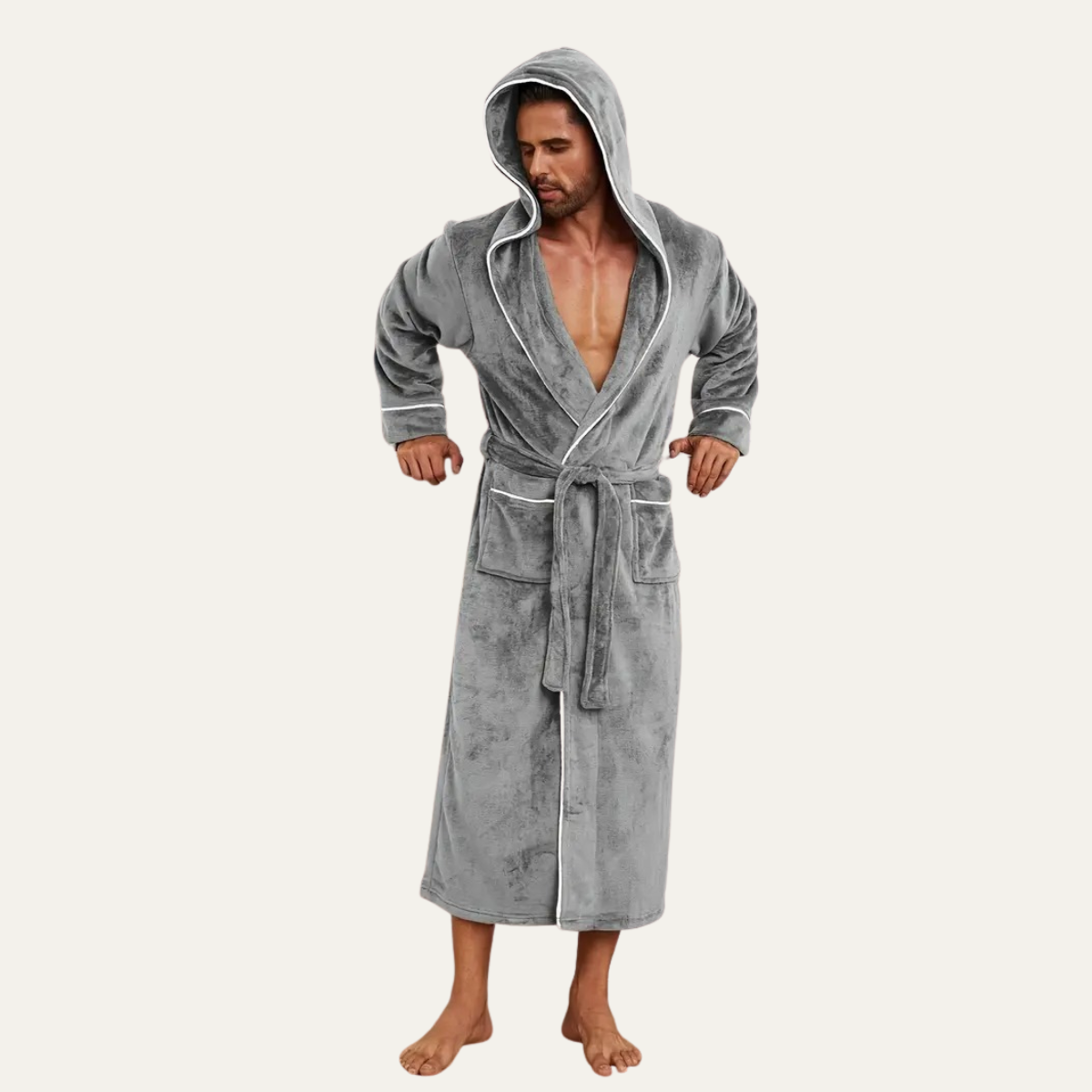 The Greenwich Men's Hooded Long Bathrobe with Belt — 2