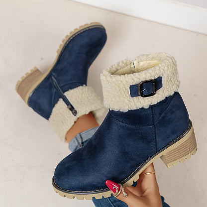 Nouvelles Bottes Montantes Noires 2025, Bottes Courtes Décontractées et Tendance pour Femmes, Bottes à Fermeture Éclair à Bout Rond pour Femmes, Chaudes et Épaisses pour l'Extérieur, Chaussures pour Femmes — 12