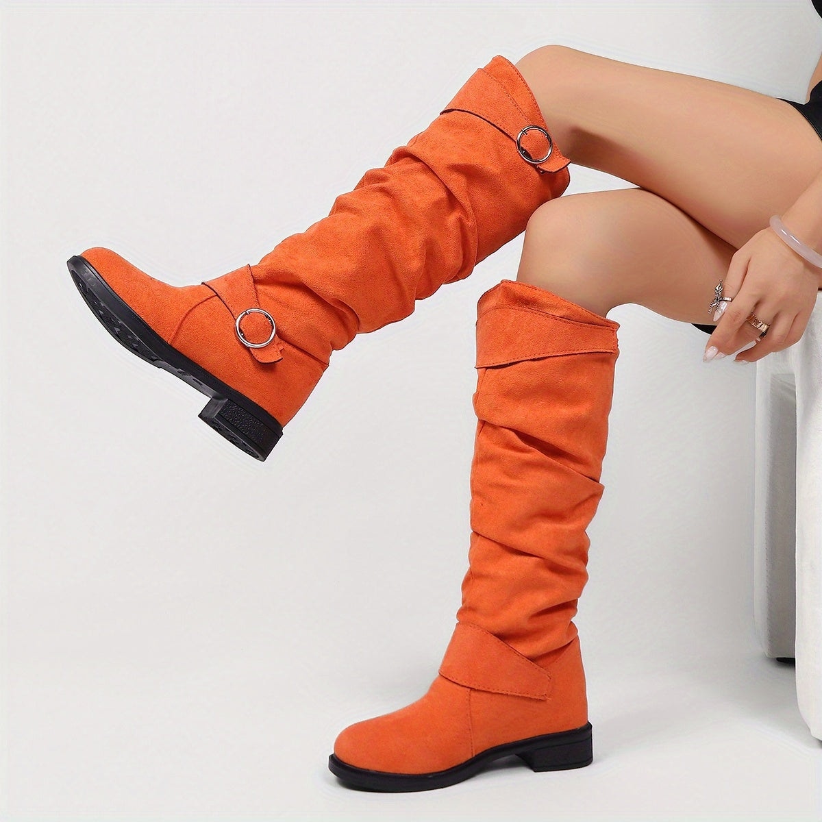 Bottes Classiques pour Femmes à Double Boucle, Design Plissé, Semelle Épaisse Confortable et Chaude, Doublure en Peluche, Souples et Polyvalentes, Chaussures pour Femmes — 9