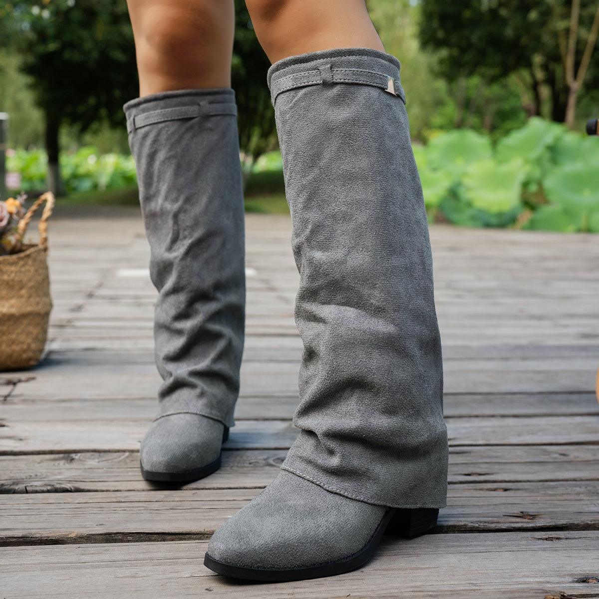 Bottes de cowboy vintage western pour femmes, bottes de monte à talons épais et bout rond, bottes longues rétro décontractées, bottes amples plissées et gonflées, bottes amples sur la jambe, chaussures pour femmes — 14