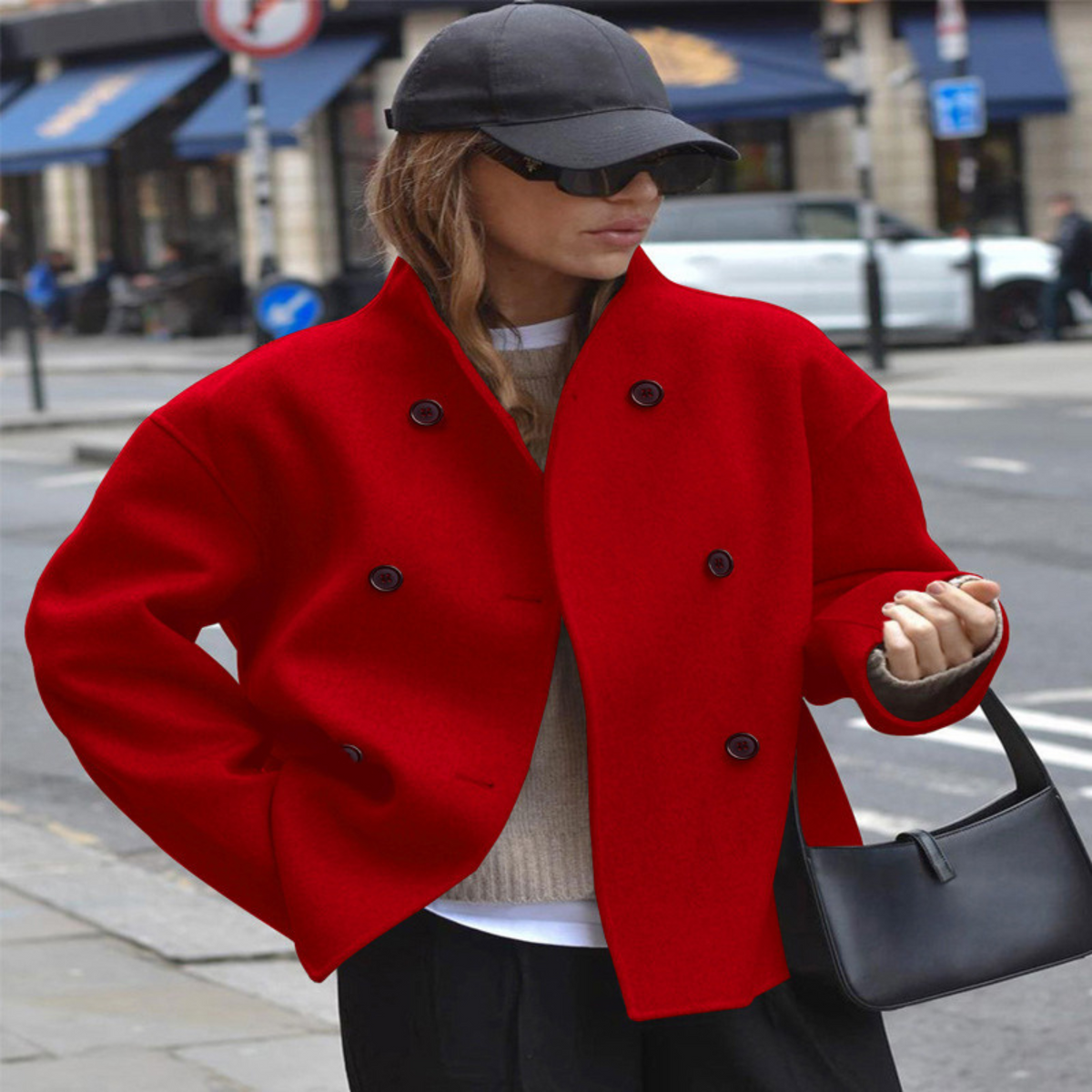 Rose | Manteau Caban Court à Boutonnage Croisé pour Femme
