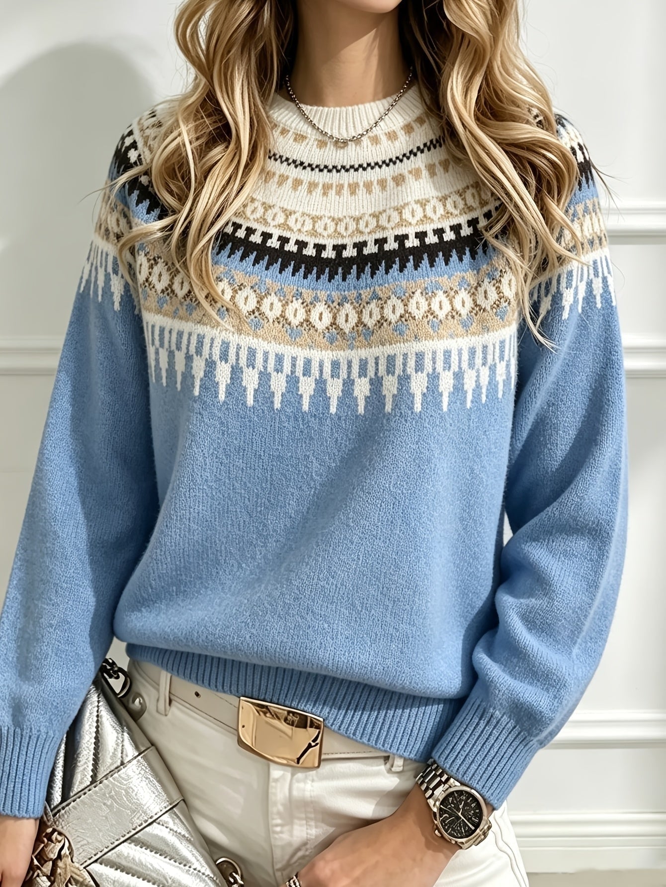 Camille | Pull en Maille Col Rond Uni Décontracté