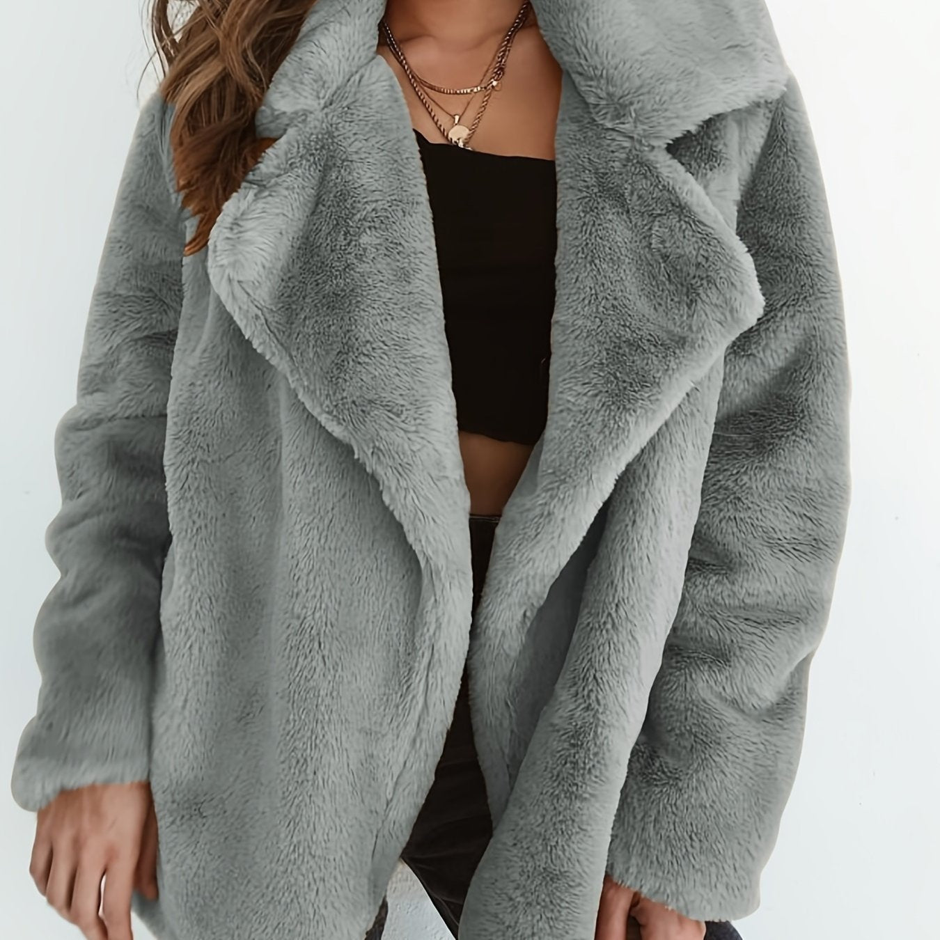 Manteau d'extérieur chaud à manches longues pour femmes, col à revers, mode automne-hiver — 15