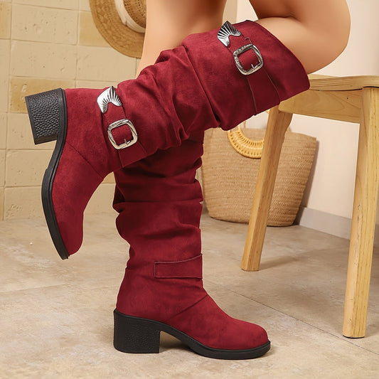 Bottes pour femmes tendance confortables et polyvalentes à talon épais, double boucle et double bride, chaussures pour femmes — 1
