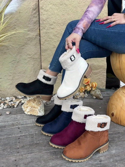 Nouvelles Bottes Montantes Noires 2025, Bottes Courtes Décontractées et Tendance pour Femmes, Bottes à Fermeture Éclair à Bout Rond pour Femmes, Chaudes et Épaisses pour l'Extérieur, Chaussures pour Femmes — 16