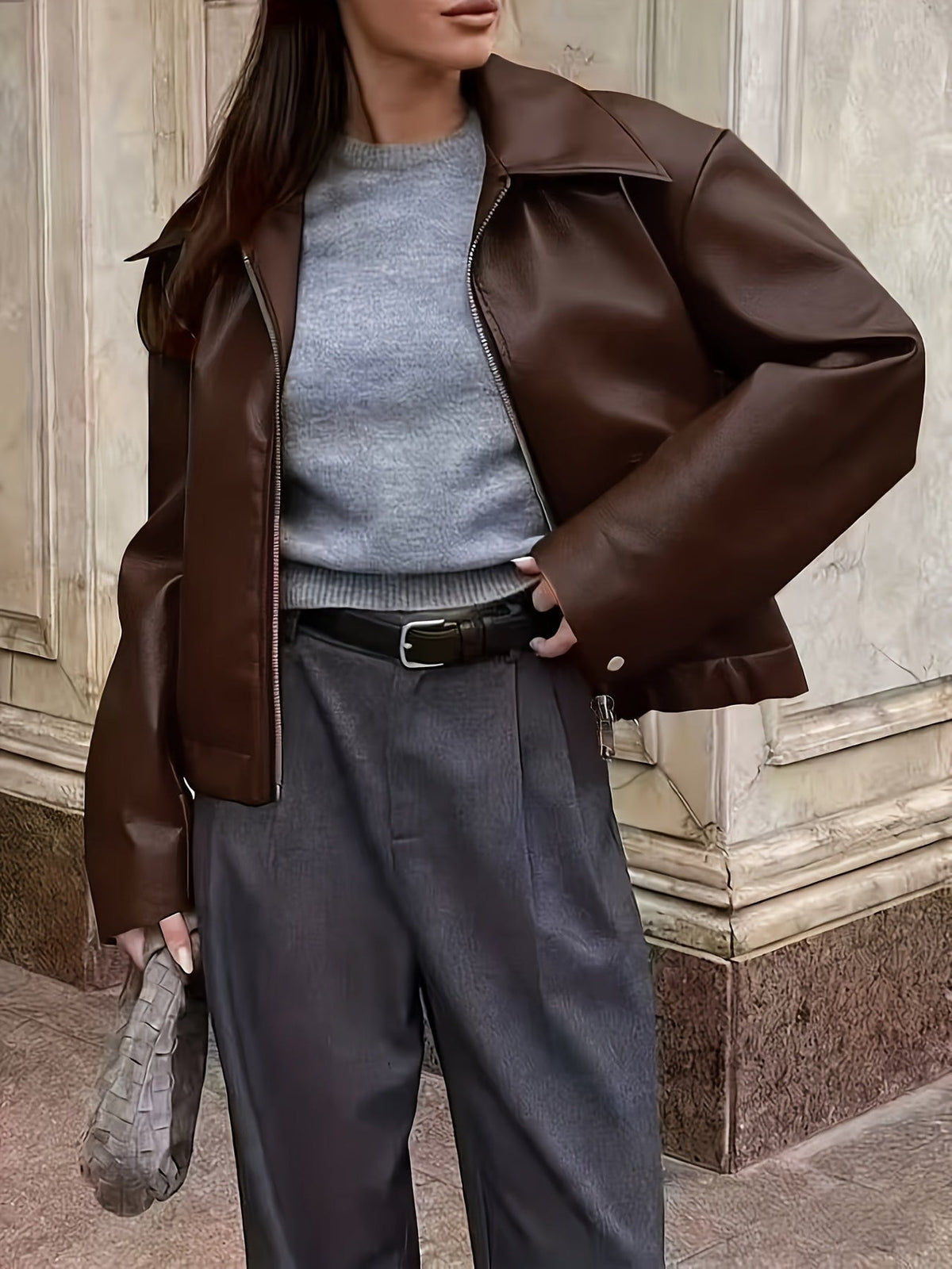 Veste en similicuir décontractée et tendance pour femmes — 9