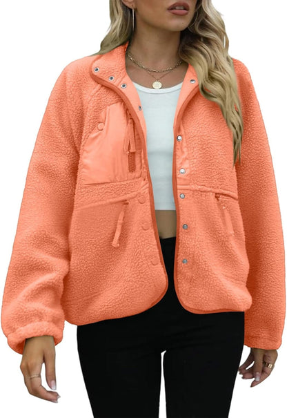 Générique Women's Fleece Jacket Thick Winter Coat Teddy Buttons Chic Warm Sherpa Jacket with Pockets Lapel Collar Long Sleeve Outwear Thick Anti-Cold Cozy — 1