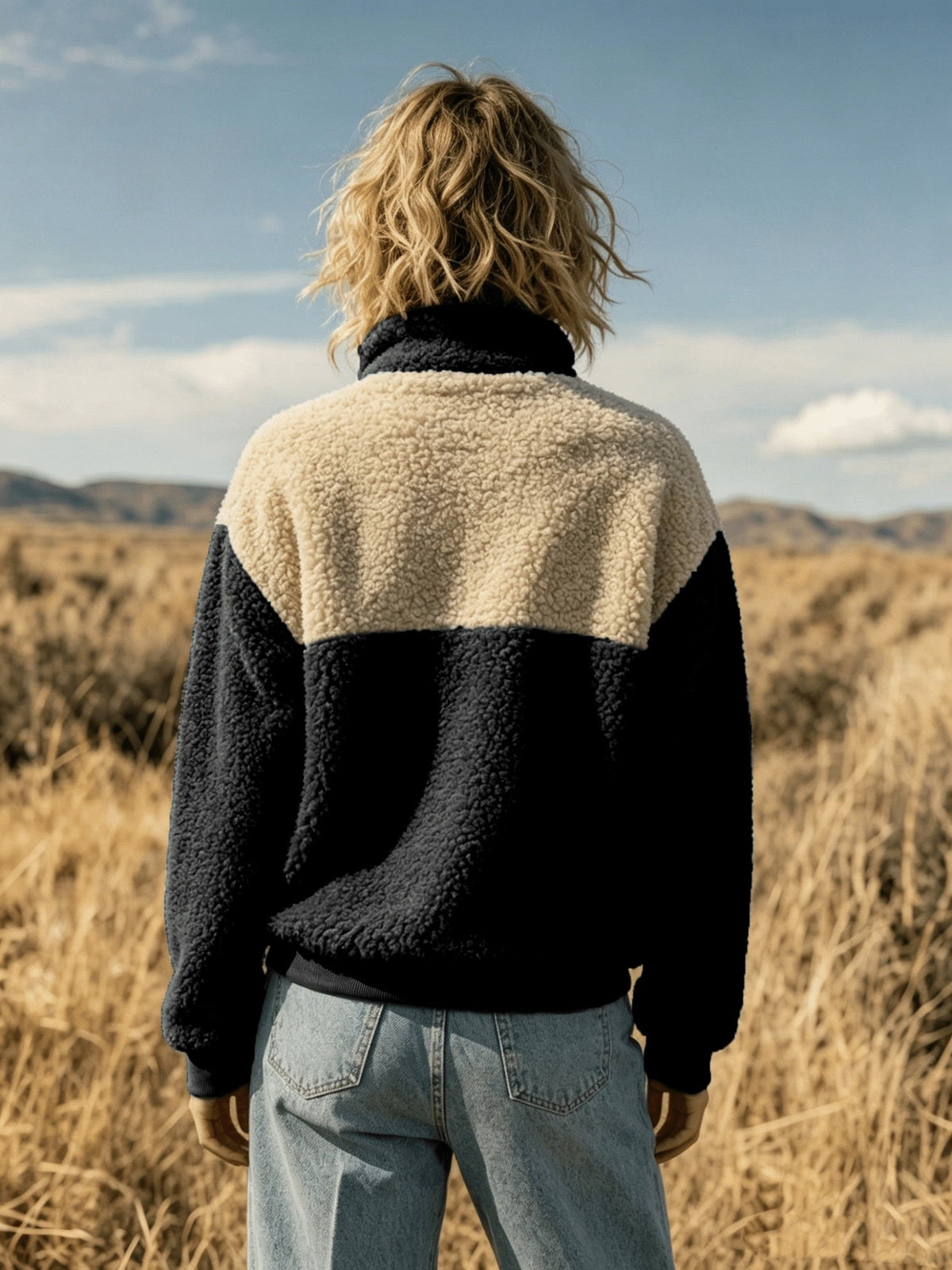 YYTT Automne Hiver Nouvelle Mode Femme Décontractée Color-Block Demi-Boutonnée Peluche Polyvalente Sweat à Manches Courtes pour Trajet/Vacances/Fête/Nouvel An/Noël — 9