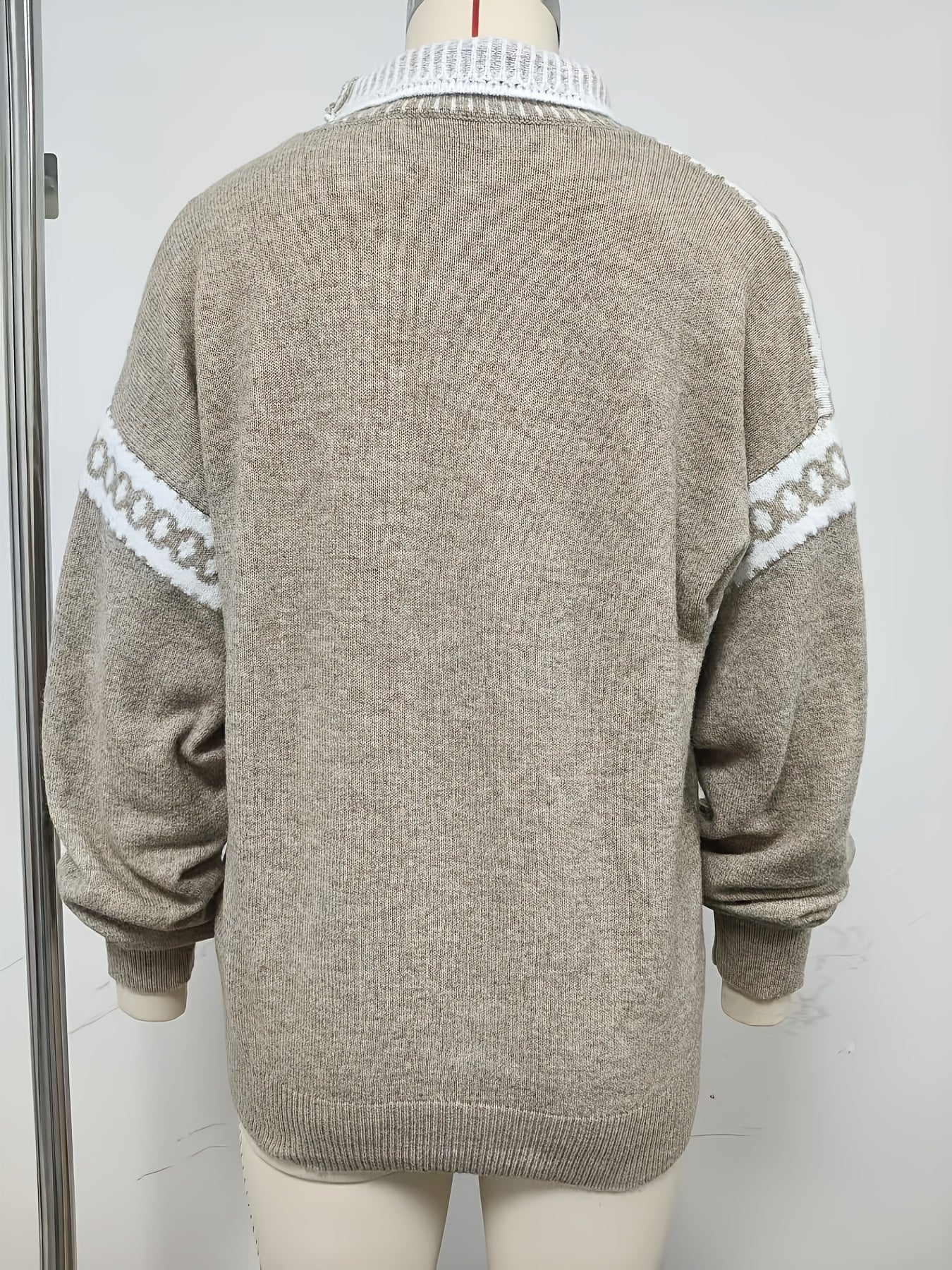 Plein d'ambiance ! Nouveau pull gris demi-col roulé de printemps/automne avec motif jacquard, doux et sophistiqué — 7