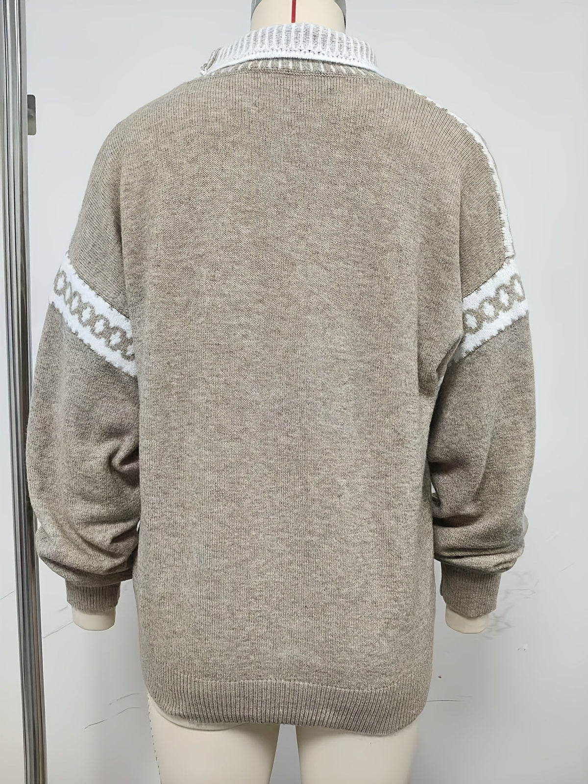 Plein d'ambiance ! Nouveau pull gris demi-col roulé de printemps/automne avec motif jacquard, doux et sophistiqué — 7