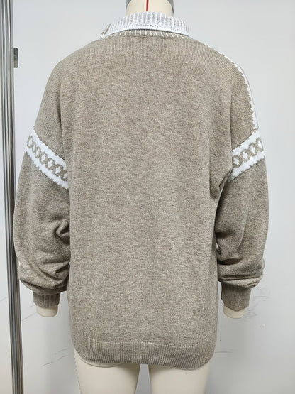 Plein d'ambiance ! Nouveau pull gris demi-col roulé de printemps/automne avec motif jacquard, doux et sophistiqué — 7
