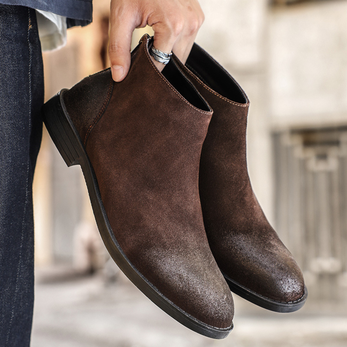 The Vicenza Men’s Zip Up Suede Leather Ankle Boots — 7