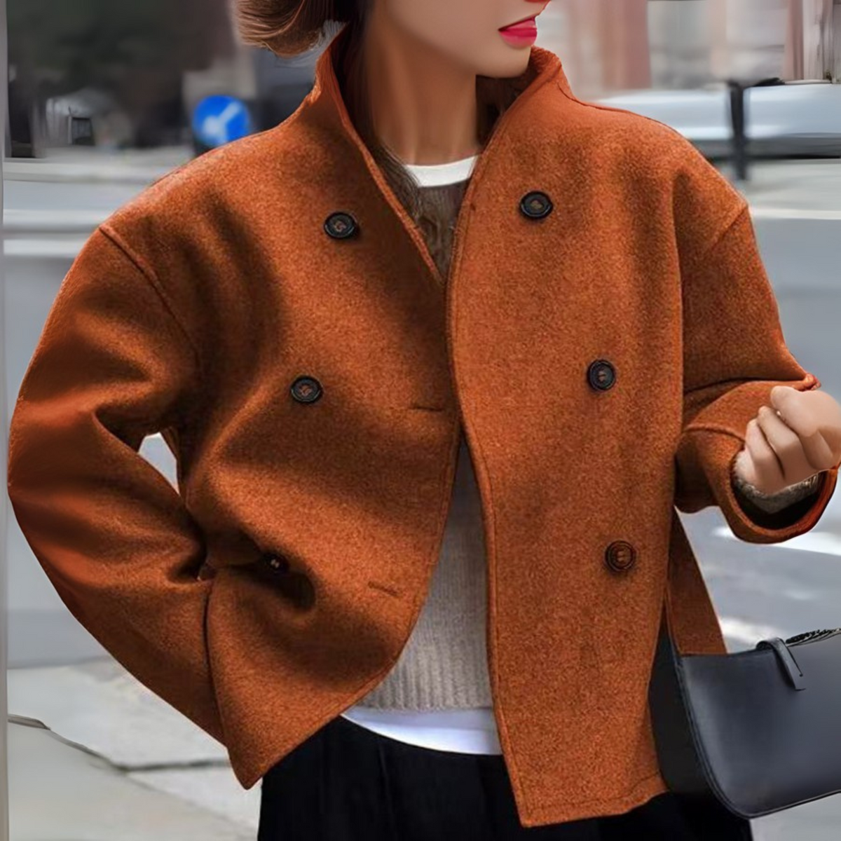 Rose | Manteau Caban Court à Boutonnage Croisé pour Femme