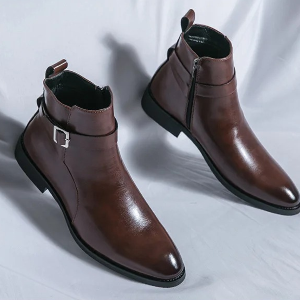 The Franciacorta Men’s Leather Ankle Boots with Side Zip & Non Slip Sole — 8
