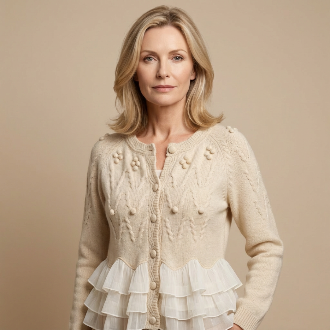 Rosie | Cardigan en Maille Torsadée à Volants pour Femme