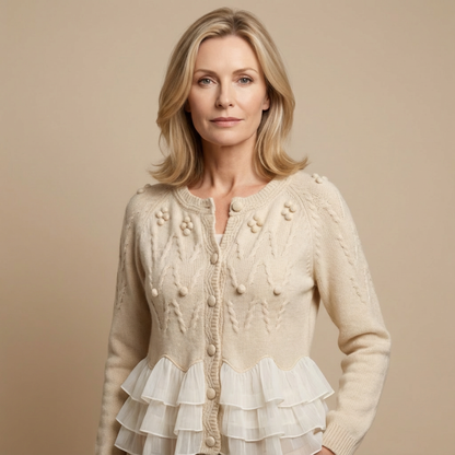Rosie | Cardigan en Maille Torsadée à Volants pour Femme
