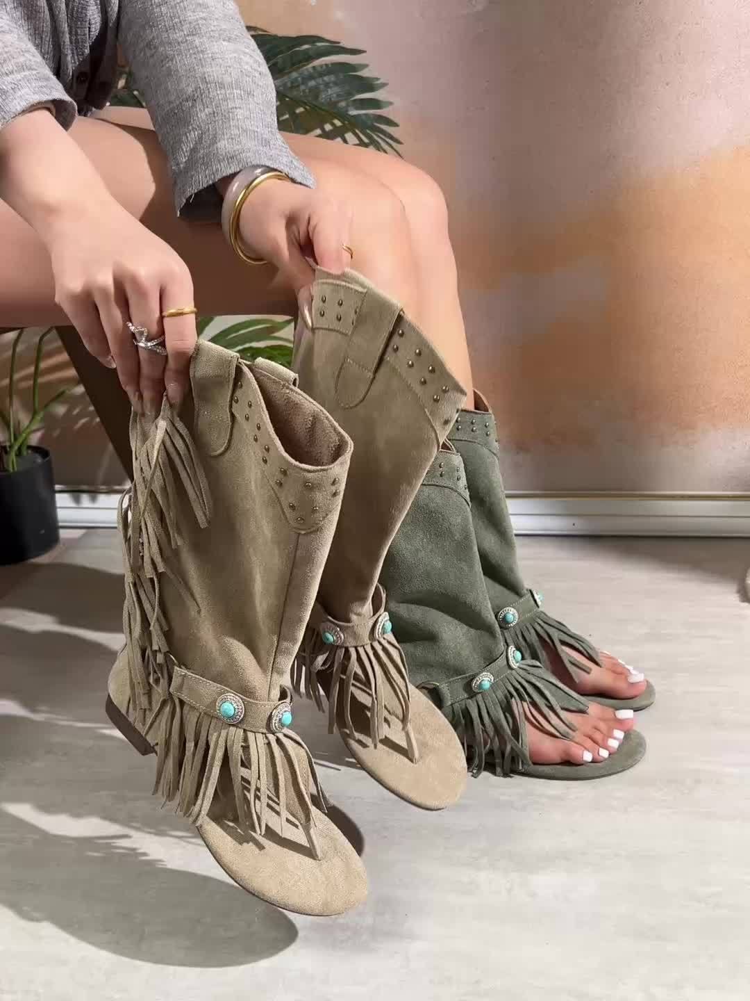 Bottines à Franges Style Bohème pour Femmes, Chaussures Femme — 13