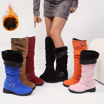 Bottes Classiques pour Femmes à Double Boucle, Design Plissé, Semelle Épaisse Confortable et Chaude, Doublure en Peluche, Souples et Polyvalentes, Chaussures pour Femmes — 6