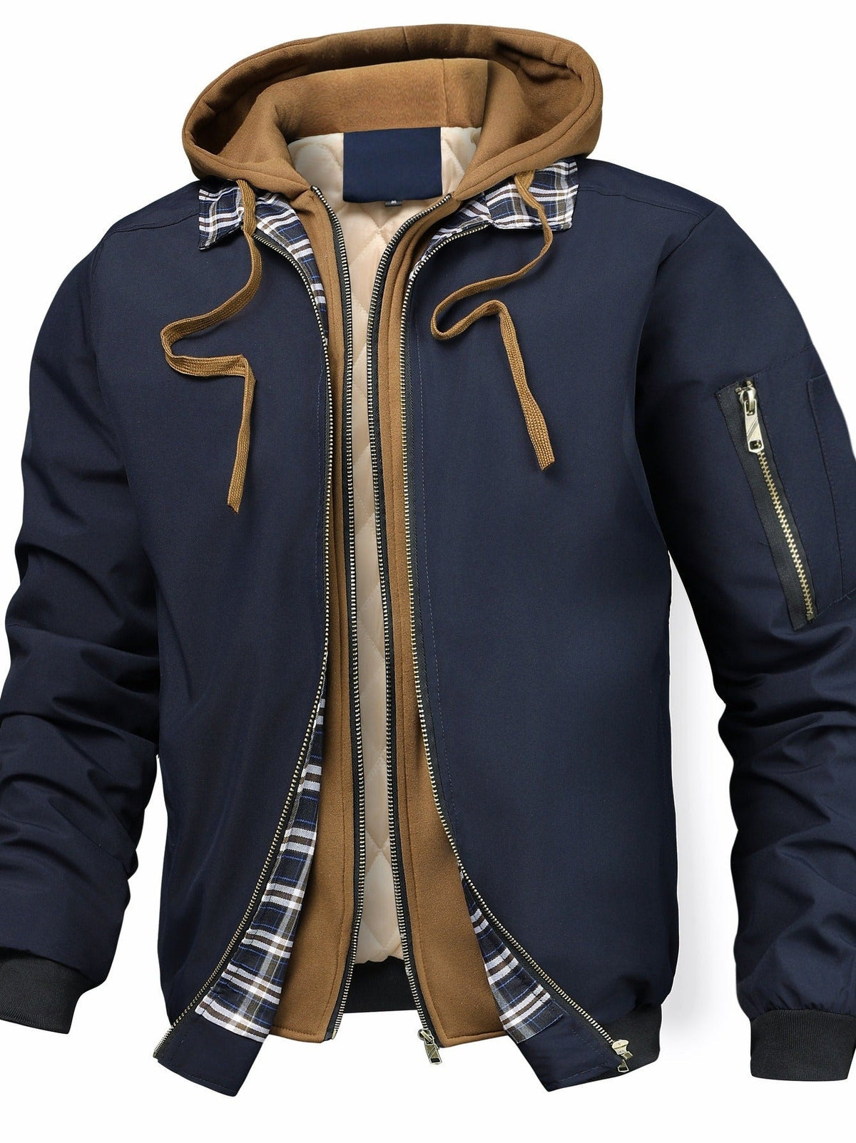 Veste à capuche unie pour homme - Coupe ample avec fermeture éclair intégrale, doublure complète pour printemps/automne/hiver, veste décontractée (sans ceinture requise) — 3