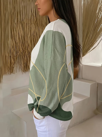 Sweat à manches longues pour femme, motif géométrique tendance style urbain, col rond, coupe régulière, haut décontracté pour tous les jours, style printemps automne hiver — 3