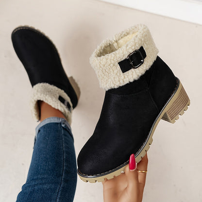 Nouvelles Bottes Montantes Noires 2025, Bottes Courtes Décontractées et Tendance pour Femmes, Bottes à Fermeture Éclair à Bout Rond pour Femmes, Chaudes et Épaisses pour l'Extérieur, Chaussures pour Femmes — 6
