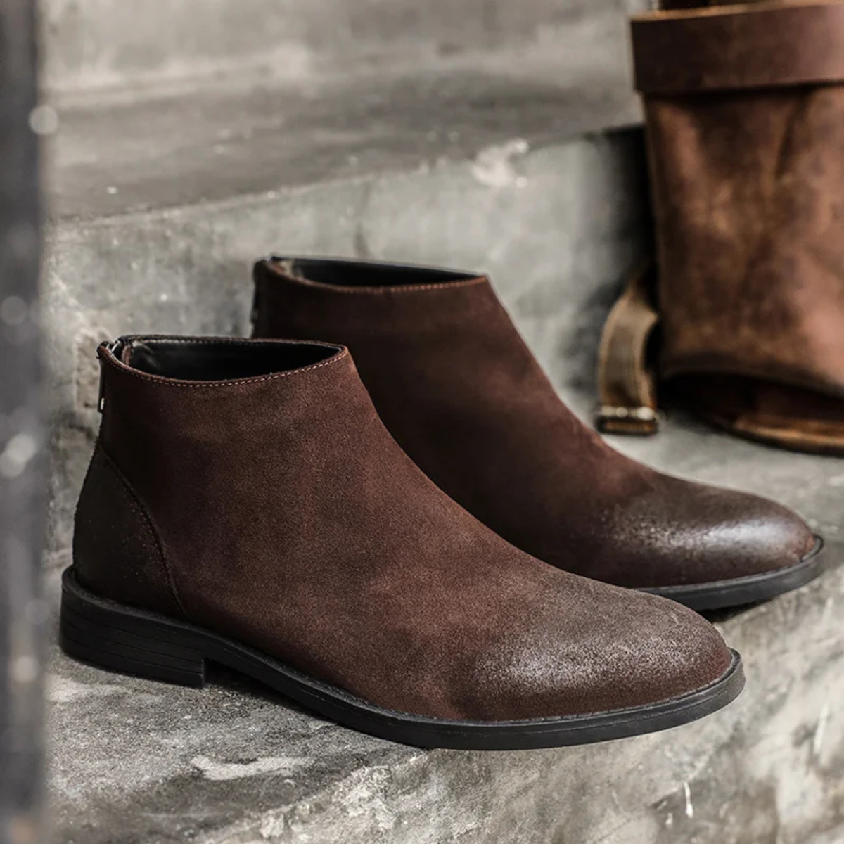 The Vicenza Men’s Zip Up Suede Leather Ankle Boots — 10