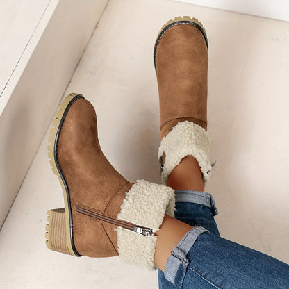 Nouvelles Bottes Montantes Noires 2025, Bottes Courtes Décontractées et Tendance pour Femmes, Bottes à Fermeture Éclair à Bout Rond pour Femmes, Chaudes et Épaisses pour l'Extérieur, Chaussures pour Femmes — 7