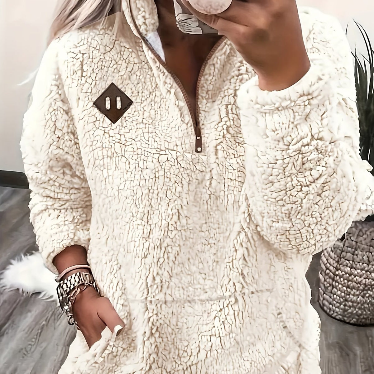 Haut sweat-shirt à la mode et élégant avec fermeture éclair et petit col montant — 10