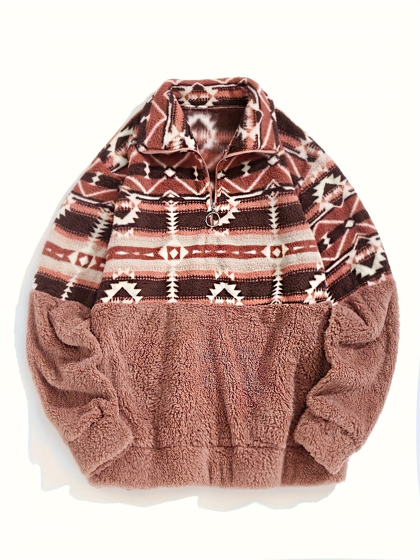 Sweat-shirt Teddy à demi-fermeture éclair à motif géométrique, sweat-shirt décontracté à manches longues pour l'automne et l'hiver, vêtements pour femmes — 8