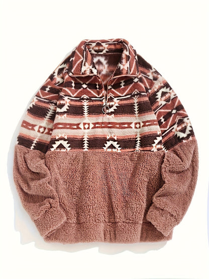 Sweat-shirt Teddy à demi-fermeture éclair à motif géométrique, sweat-shirt décontracté à manches longues pour l'automne et l'hiver, vêtements pour femmes — 8
