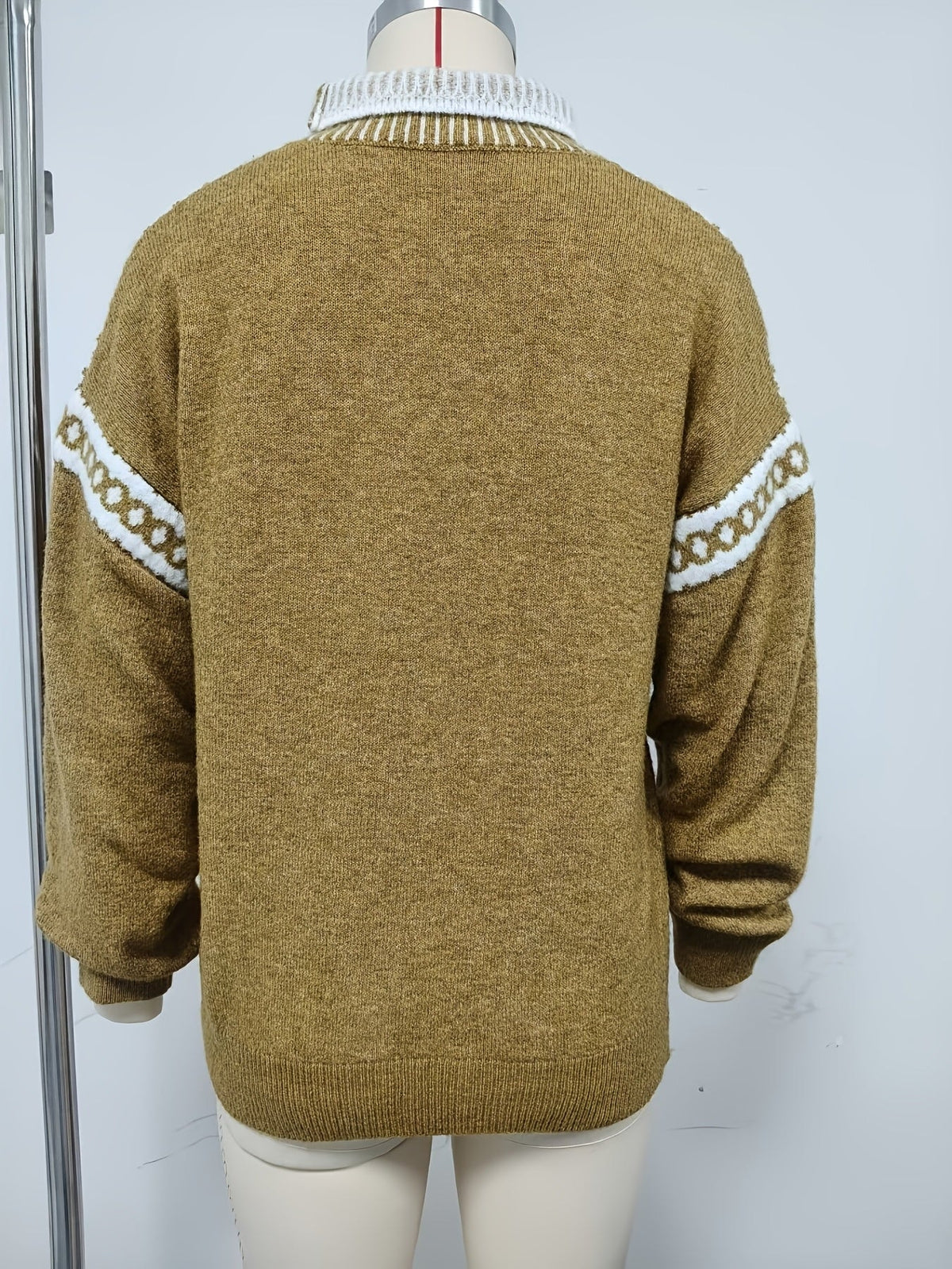 Plein d'ambiance ! Nouveau pull gris demi-col roulé de printemps/automne avec motif jacquard, doux et sophistiqué — 6