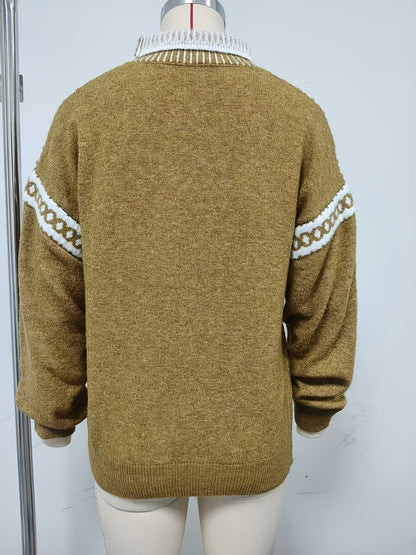 Plein d'ambiance ! Nouveau pull gris demi-col roulé de printemps/automne avec motif jacquard, doux et sophistiqué — 6