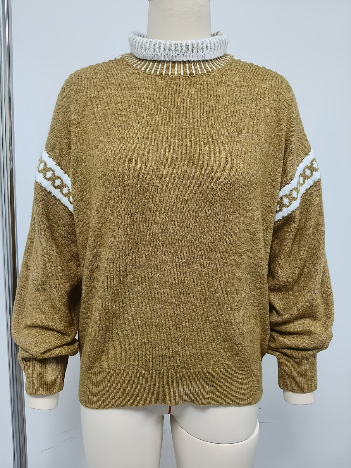 Plein d'ambiance ! Nouveau pull gris demi-col roulé de printemps/automne avec motif jacquard, doux et sophistiqué — 2