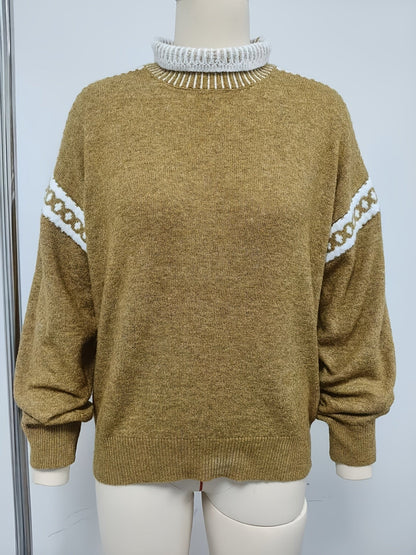 Plein d'ambiance ! Nouveau pull gris demi-col roulé de printemps/automne avec motif jacquard, doux et sophistiqué — 2