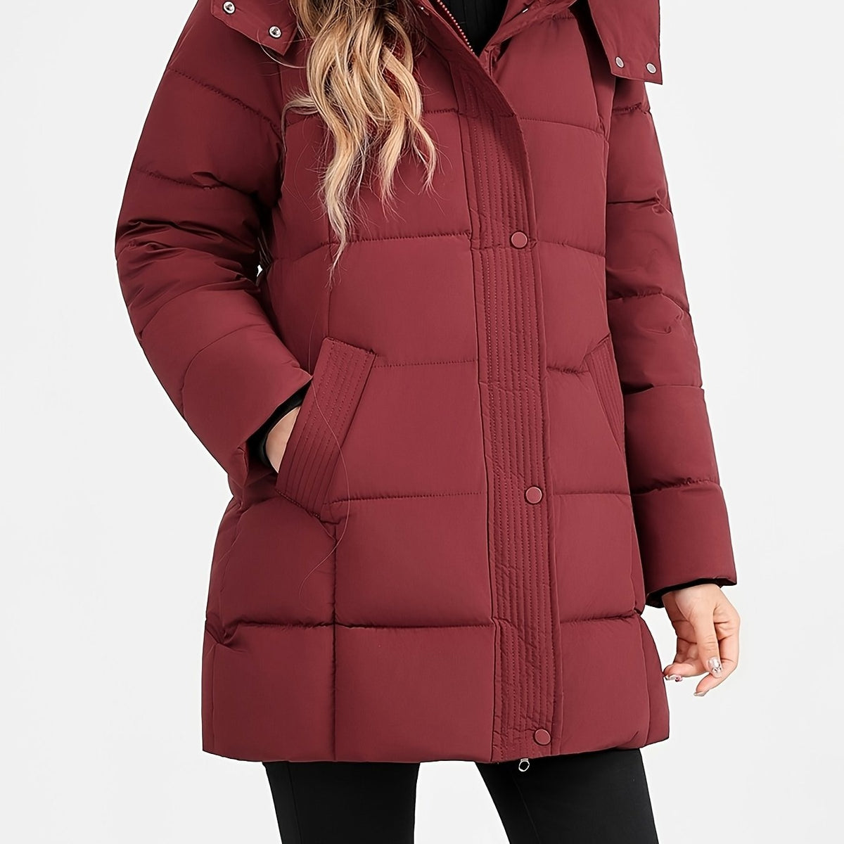 Nouveau manteau d'hiver rembourré pour femmes, mode élégant, coupe slim, idéal pour le bureau, les trajets quotidiens, cadeau de Noël, veste avec grande capuche côtelée - Vêtement d'extérieur rembourré — 13