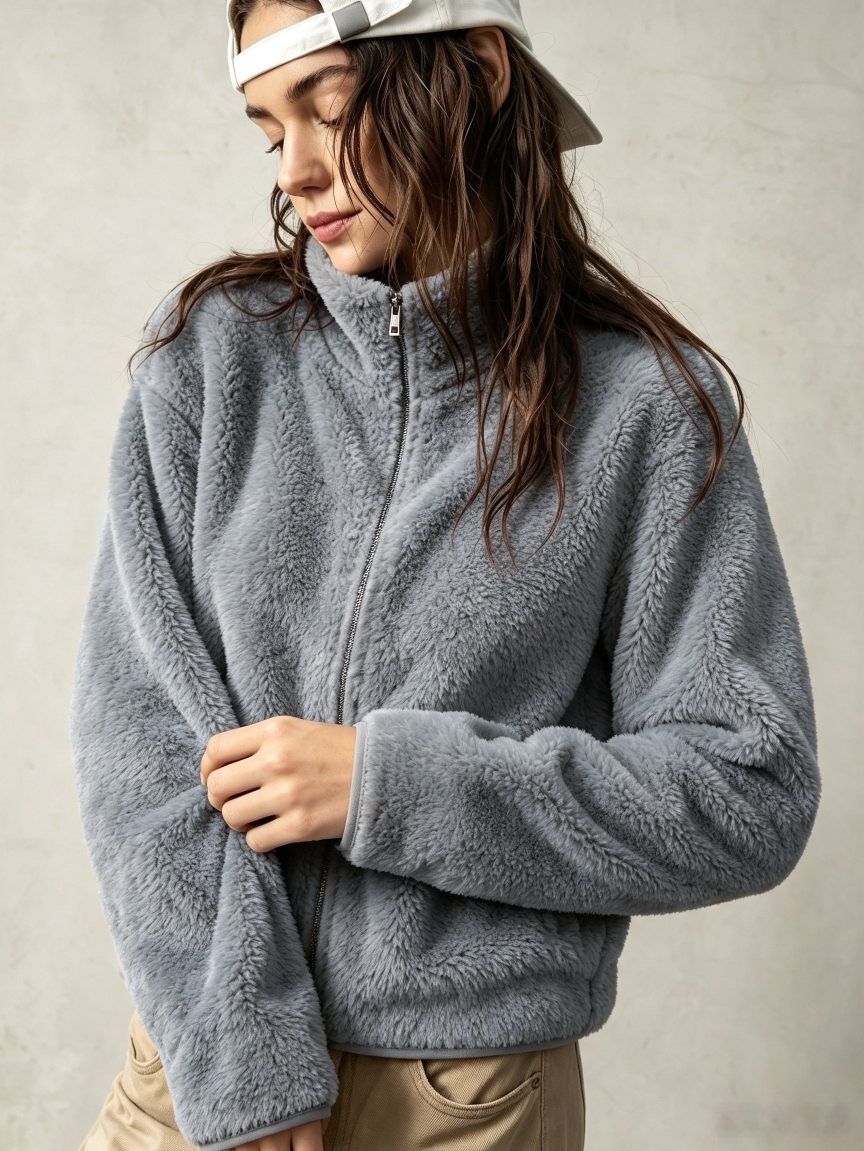 Manteau Épais en Peluche Zippé Slim pour Femmes, Vêtement d'Extérieur Chaud d'Automne à Col Rond Uni pour les Trajets et les Voyages — 5
