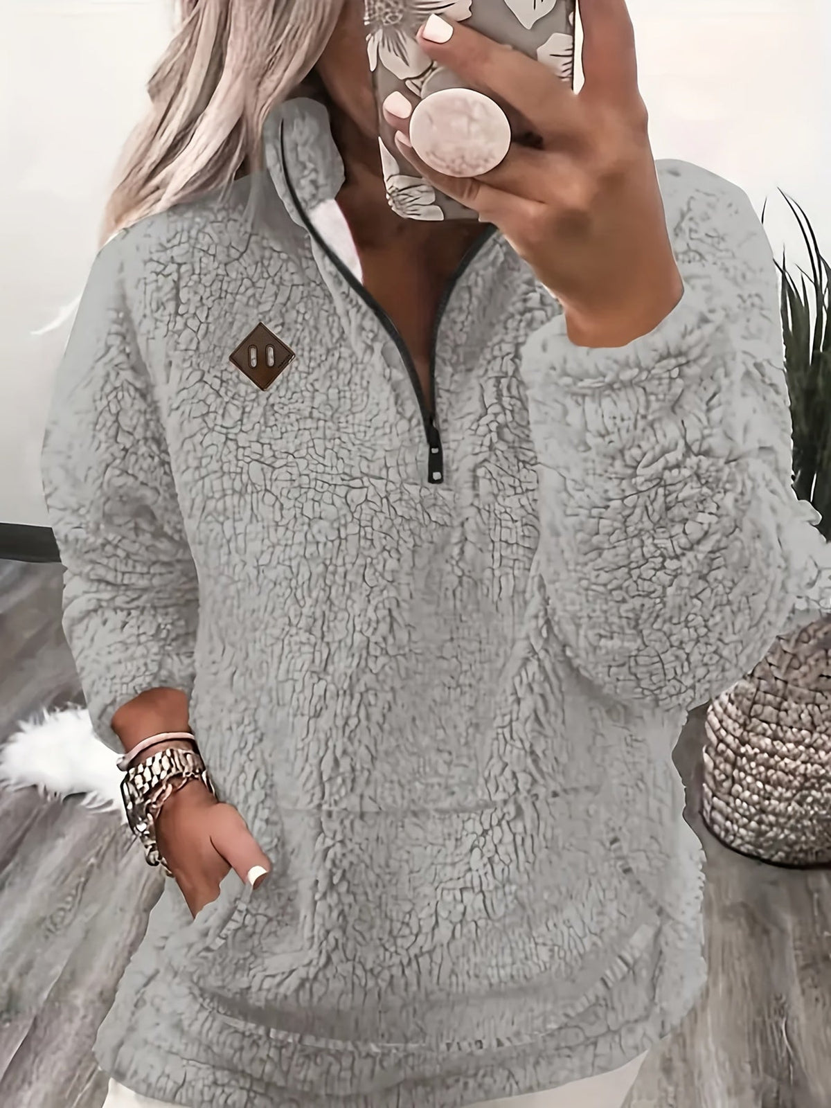Haut sweat-shirt à la mode et élégant avec fermeture éclair et petit col montant — 6