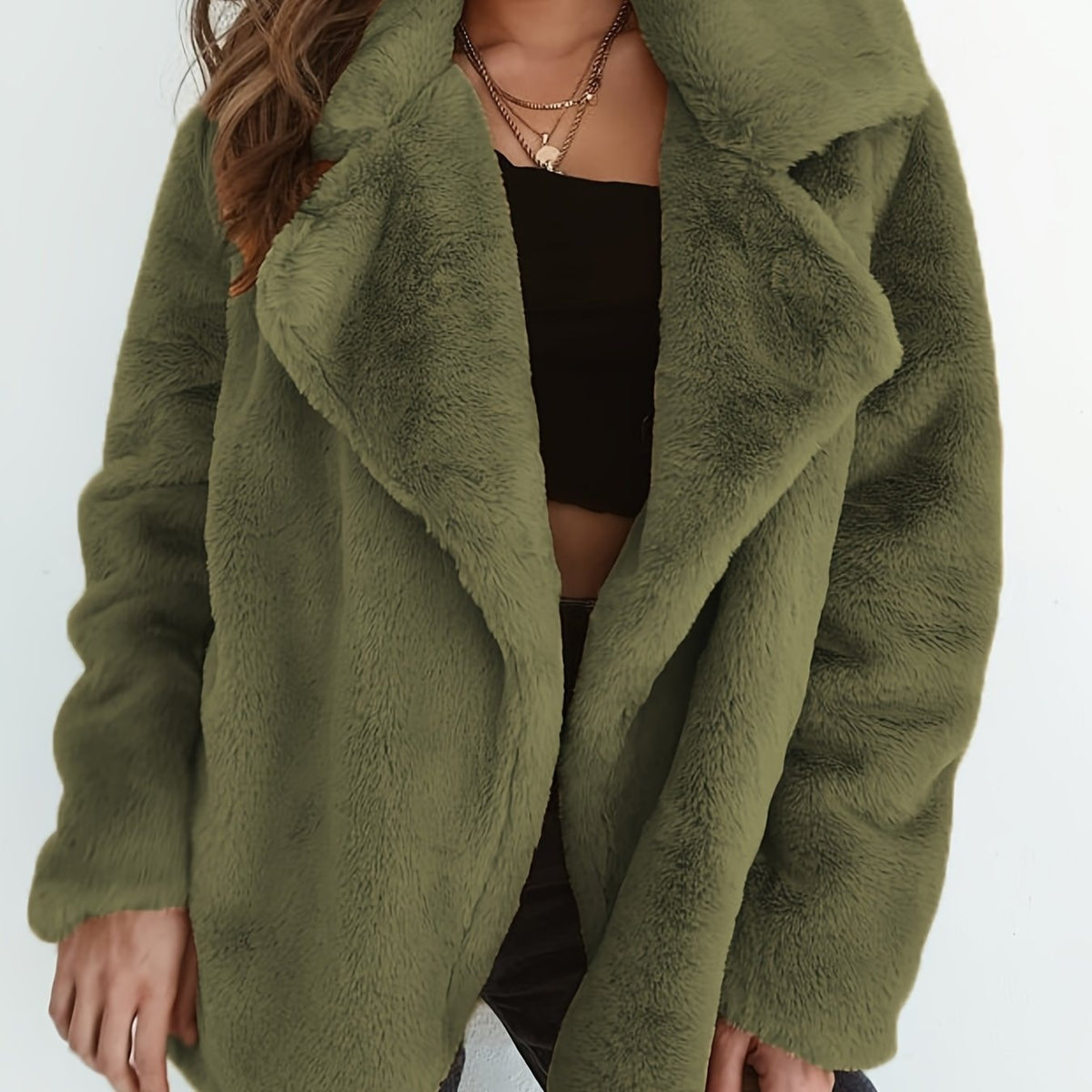 Manteau d'extérieur chaud à manches longues pour femmes, col à revers, mode automne-hiver — 11