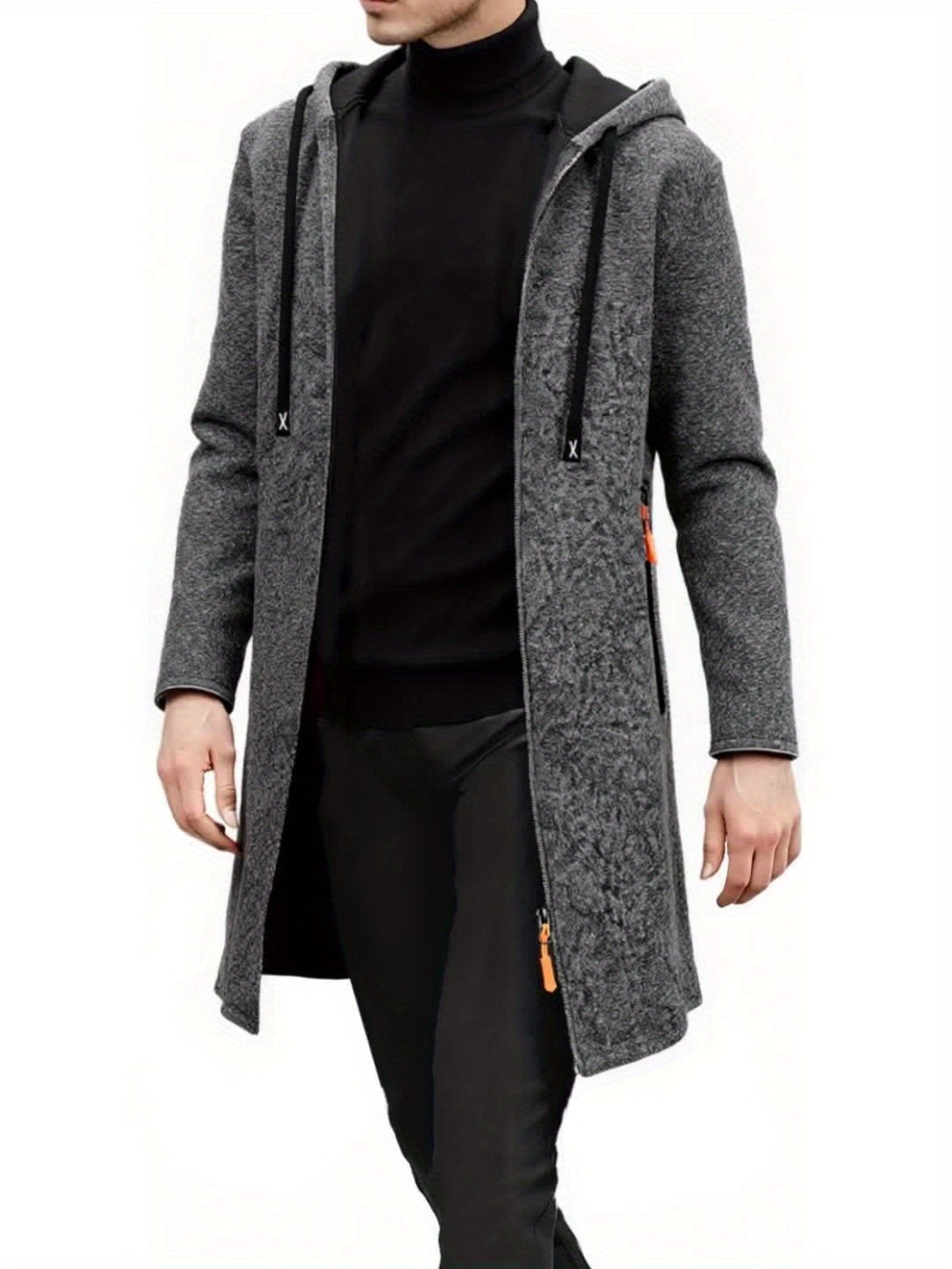 Trench long chaud doublé pour homme, automne/hiver, veste coupe ajustée, décontractée et à la mode, gris, tendance et polyvalente, haut doux et confortable, manches longues, col montant à fermeture éclair en tricot pour homme, couleur unie, pour les rasse — 11