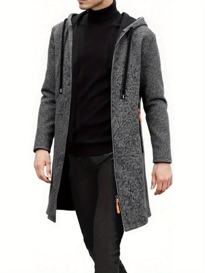 Trench long chaud doublé pour homme, automne/hiver, veste coupe ajustée, décontractée et à la mode, gris, tendance et polyvalente, haut doux et confortable, manches longues, col montant à fermeture éclair en tricot pour homme, couleur unie, pour les rasse — 11