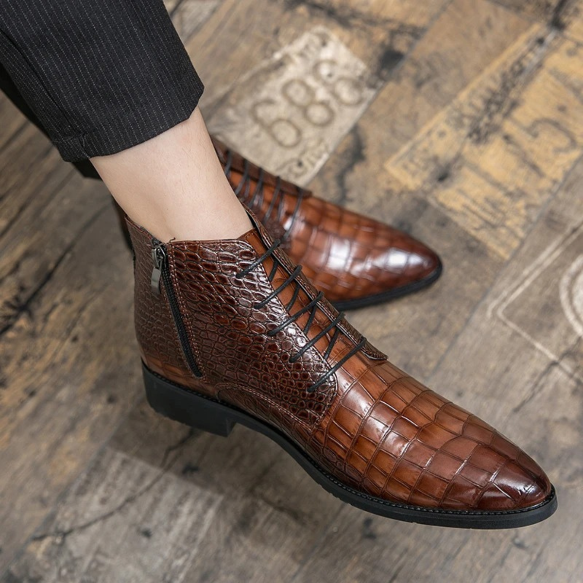 The Orvieto Men’s Crocodile Pattern Leather Ankle Boots - Brown — 5