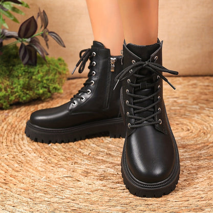 Bottines Courtes à Plateforme Unies pour Femmes, Bottines à Lacets et Fermeture Éclair Latérale, Bottines Confortables pour Femmes, Chaussures pour Femmes — 9
