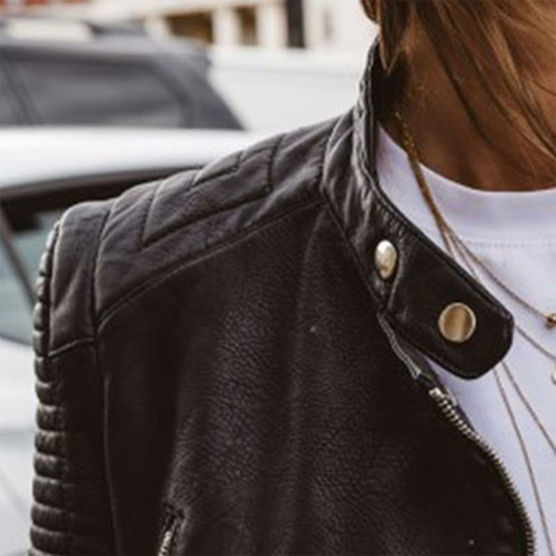 Janet | Veste Cuir Courte Motard Ajustée pour Femme