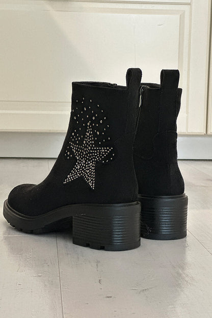 Boots noires à talon cranté étoile en strass — 3