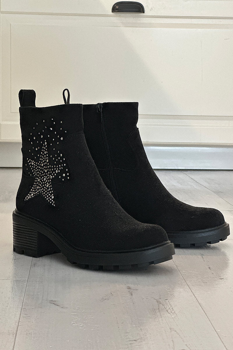 Boots noires à talon cranté étoile en strass — 4